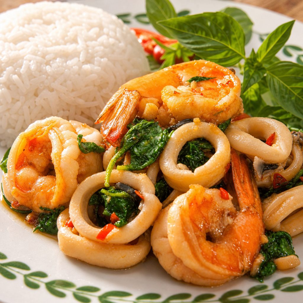 K4-Kra Pao Ta-Le (Seafood Mixed).