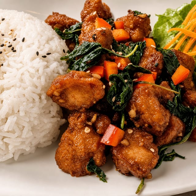 K7-Kra Pao Kai Krob (Crispy Chicken).